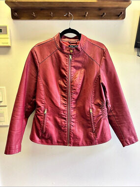 Baccini Faux Leather Jacket Burgundy  Size 1X